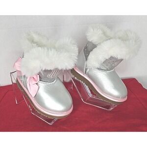 Juicy‎ Couture Silver Sherpa Lined Fur Boots Pink Bow Girl's Size 5M Warm Winter